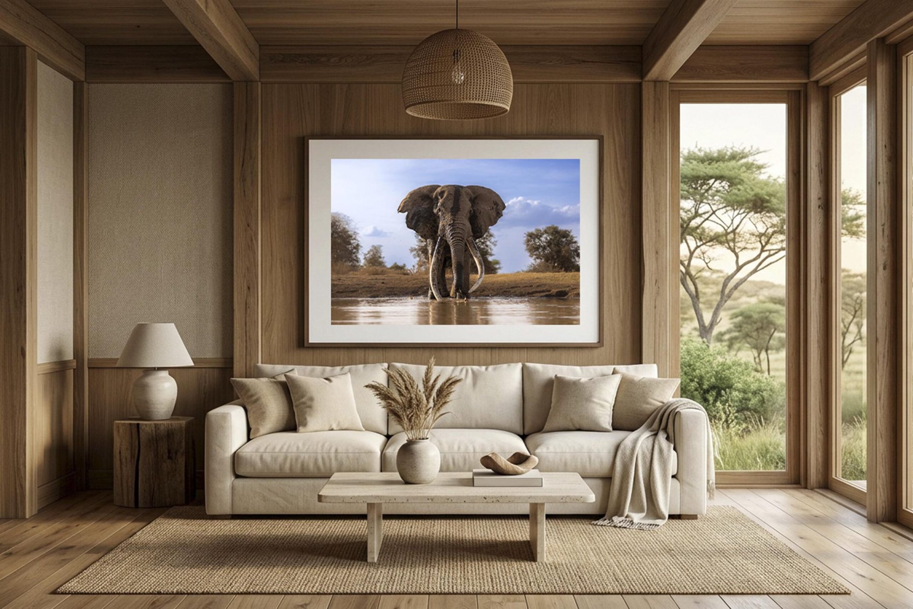 The print "Entre Nous" shown framed in colour, hung above a sofa in a living-room mockup from the shop
